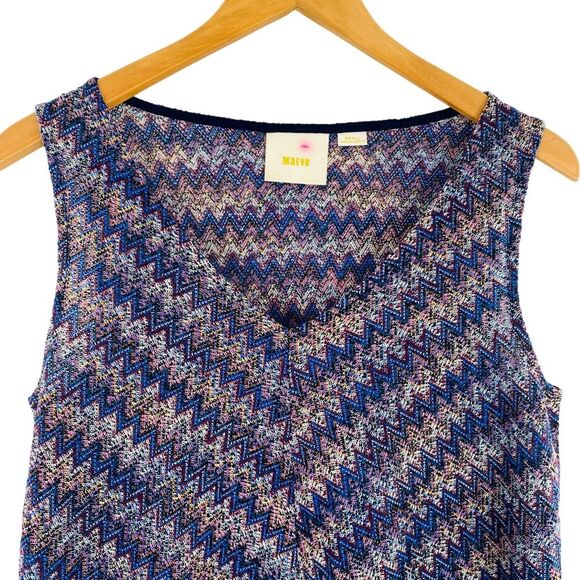 Anthropologie Maeve Drop Waist Zig Zag Swing‎ Dress Size S Dark Blue Multicolor - Picture 3 of 12